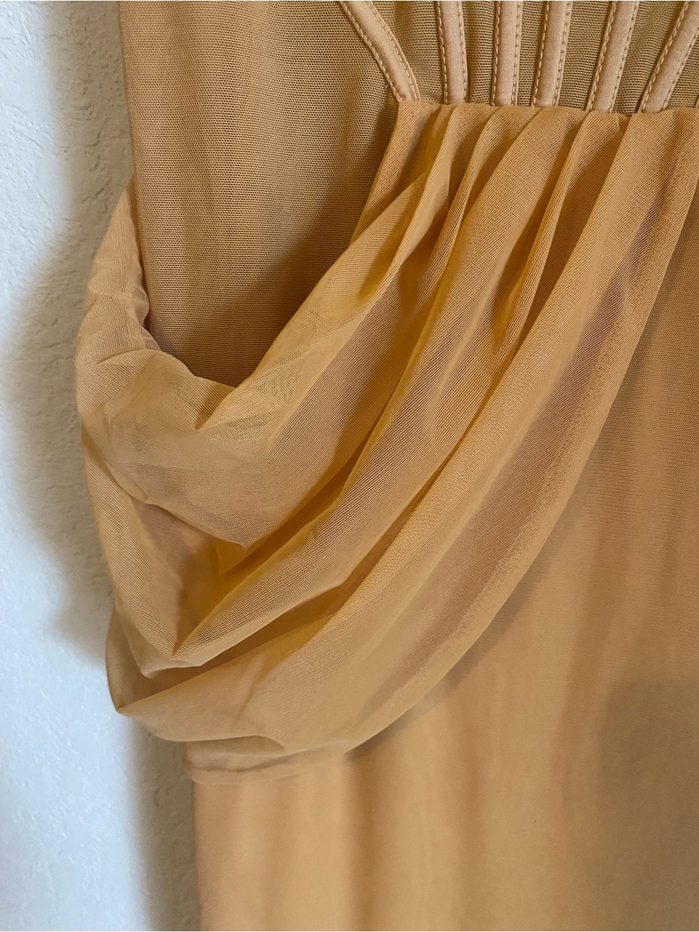 Oh Polly Glam Gold Draped Corset Midaxi Formal Dress Asymmetric Wrap Slit 4 - Picture 4 of 16